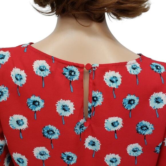 J. Crew Red Longfellow Floral Boatneck Top Blouse XS Red Long Sleeve K4901 - Picture 10 of 12